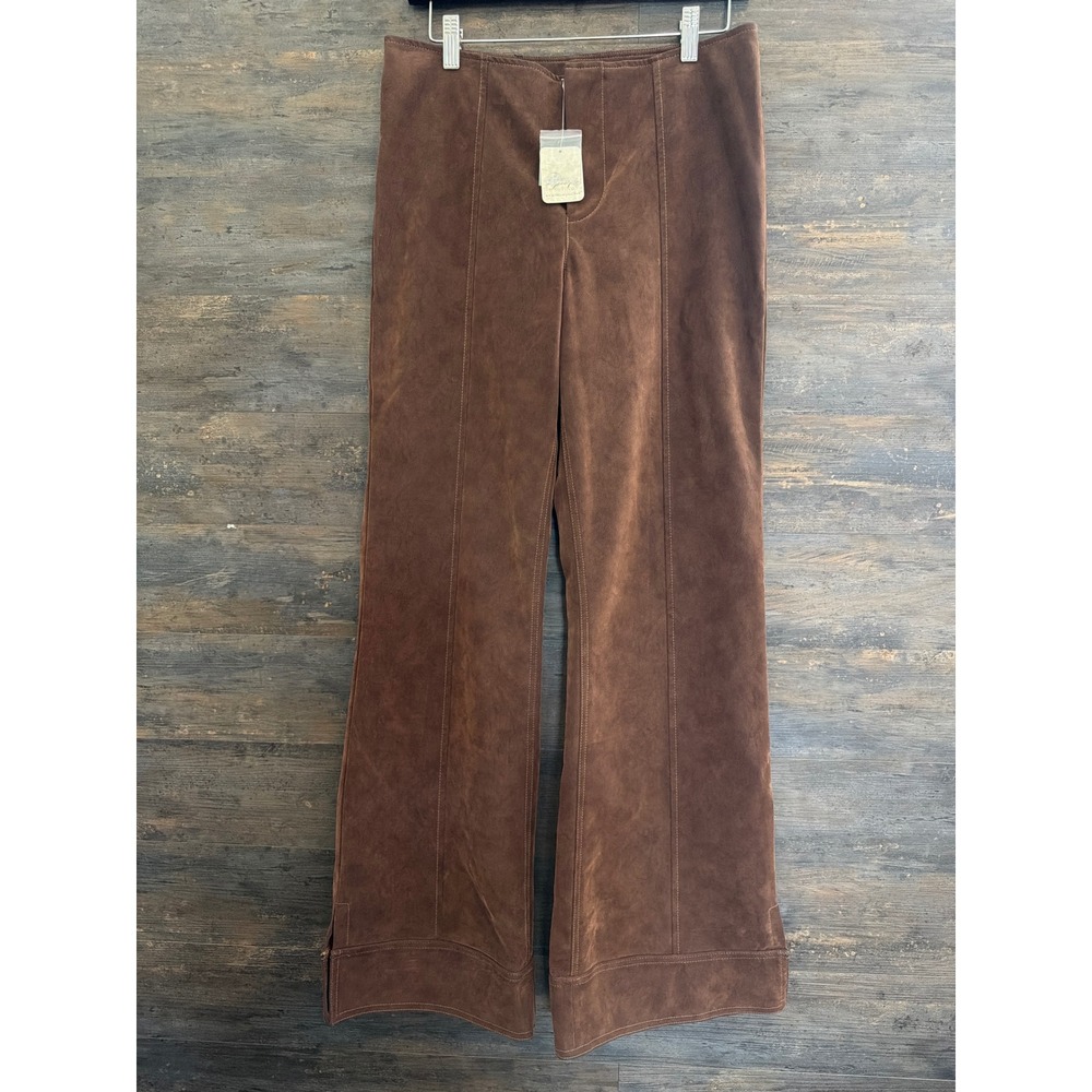 Free People Womens Brown Faux Suede Flare Pants High Rise Wide Leg Size 10